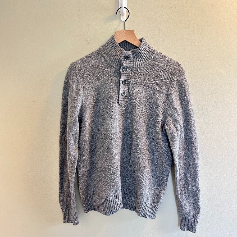 Marc Anthony Knit Sweater Mens Size Medium Gray Henley Button Alpaca Pullover